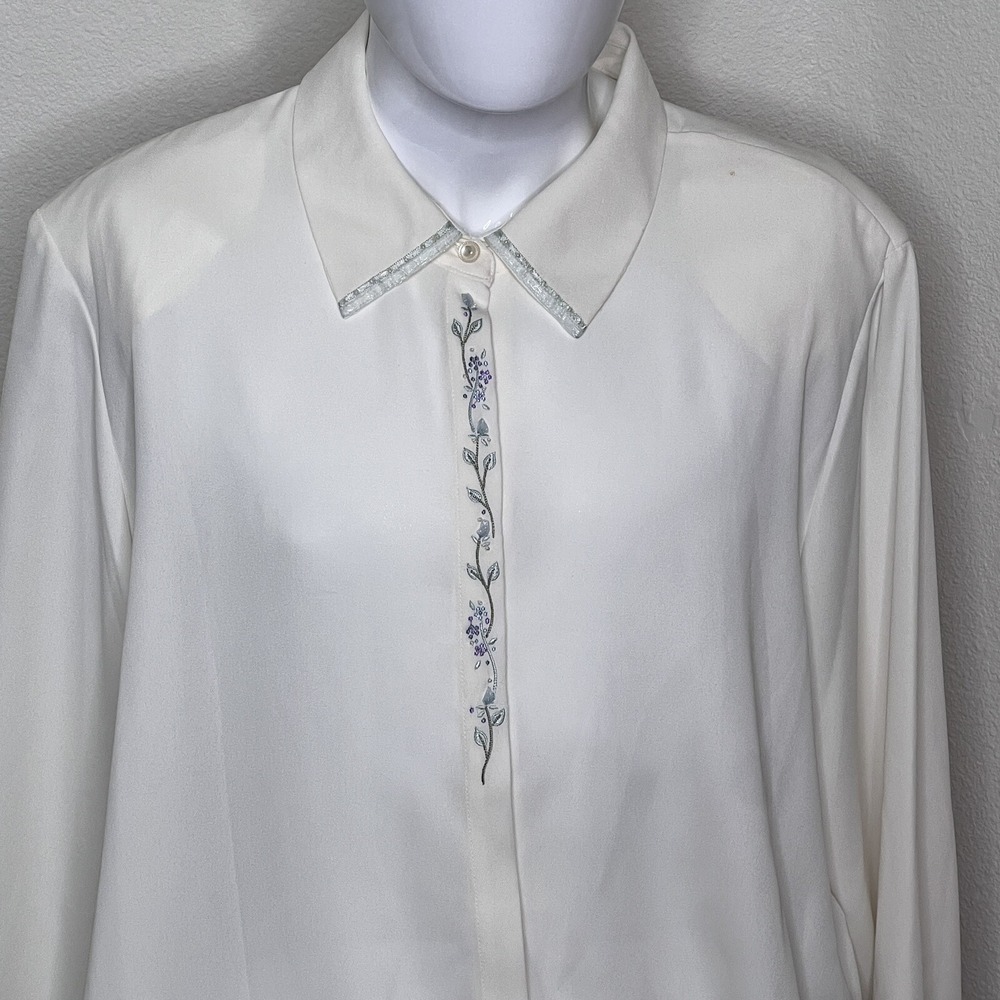 Vintage Koret Shirt‎ Ivory Womens 20W Cream Flowy Dressy Chantilly White